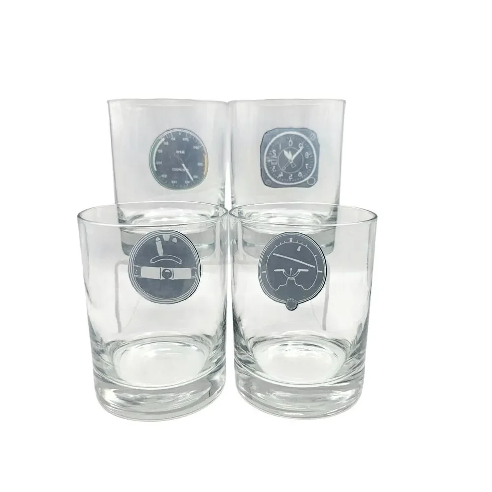 Aviation Instrument Panel Rocks Glasses Set 4 Pilot Whiskey Flight Cockpit Gift